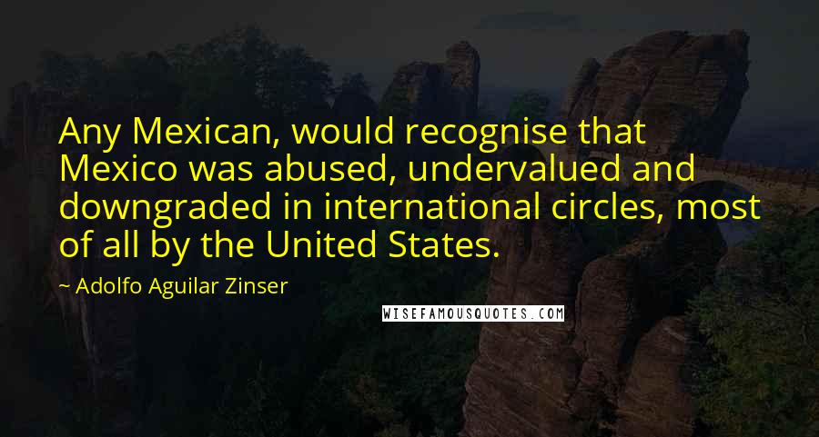 Adolfo Aguilar Zinser Quotes: Any Mexican, would recognise that Mexico was abused, undervalued and downgraded in international circles, most of all by the United States.