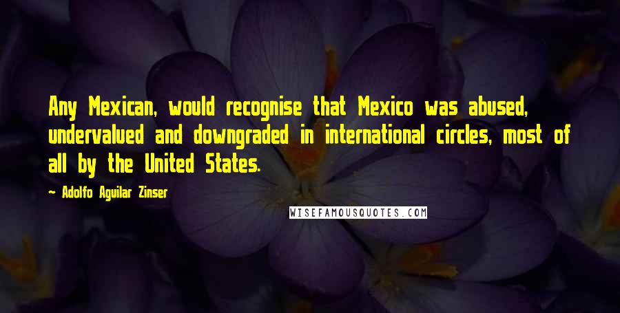 Adolfo Aguilar Zinser Quotes: Any Mexican, would recognise that Mexico was abused, undervalued and downgraded in international circles, most of all by the United States.