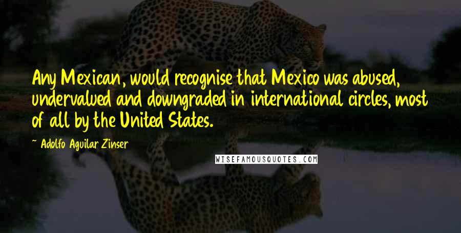Adolfo Aguilar Zinser Quotes: Any Mexican, would recognise that Mexico was abused, undervalued and downgraded in international circles, most of all by the United States.
