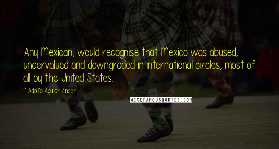 Adolfo Aguilar Zinser Quotes: Any Mexican, would recognise that Mexico was abused, undervalued and downgraded in international circles, most of all by the United States.