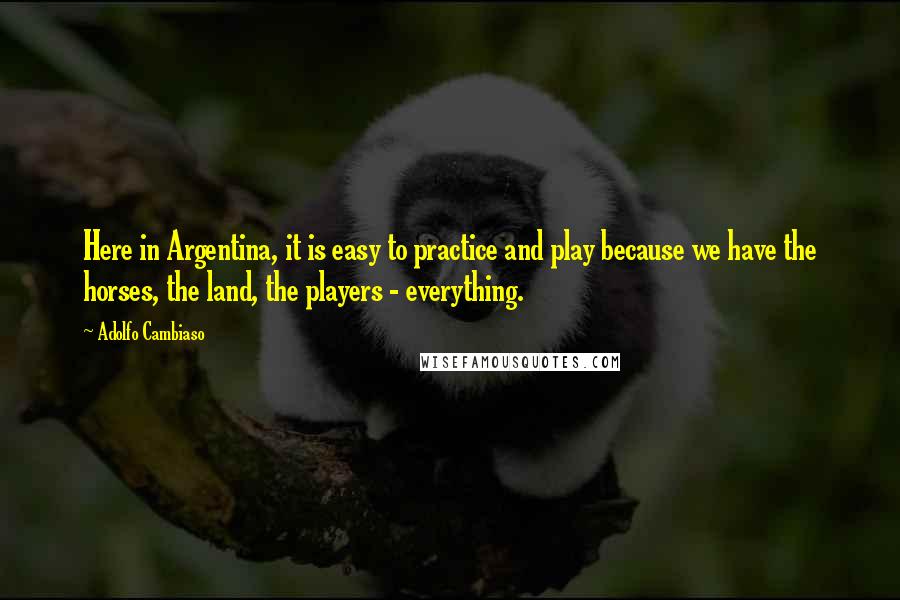 Adolfo Cambiaso Quotes: Here in Argentina, it is easy to practice and play because we have the horses, the land, the players - everything.