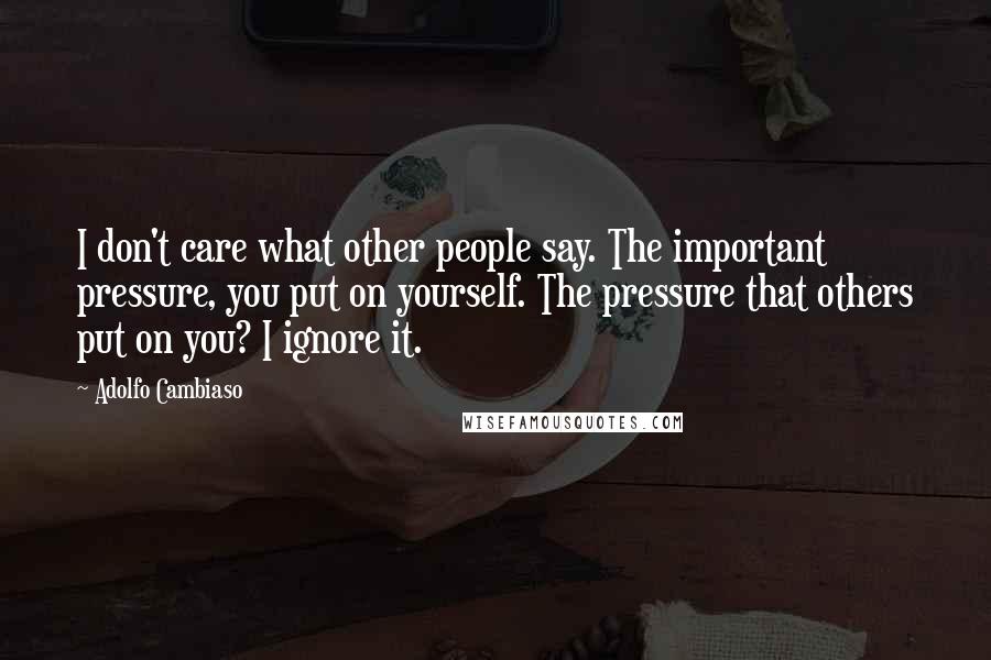 Adolfo Cambiaso Quotes: I don't care what other people say. The important pressure, you put on yourself. The pressure that others put on you? I ignore it.