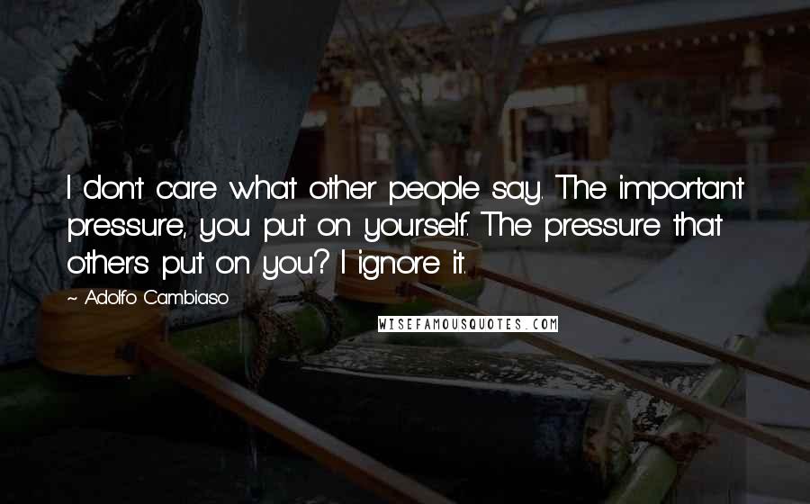 Adolfo Cambiaso Quotes: I don't care what other people say. The important pressure, you put on yourself. The pressure that others put on you? I ignore it.