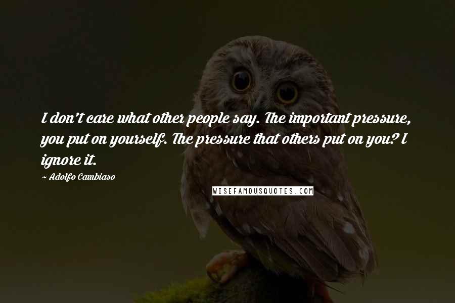 Adolfo Cambiaso Quotes: I don't care what other people say. The important pressure, you put on yourself. The pressure that others put on you? I ignore it.
