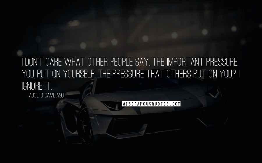 Adolfo Cambiaso Quotes: I don't care what other people say. The important pressure, you put on yourself. The pressure that others put on you? I ignore it.