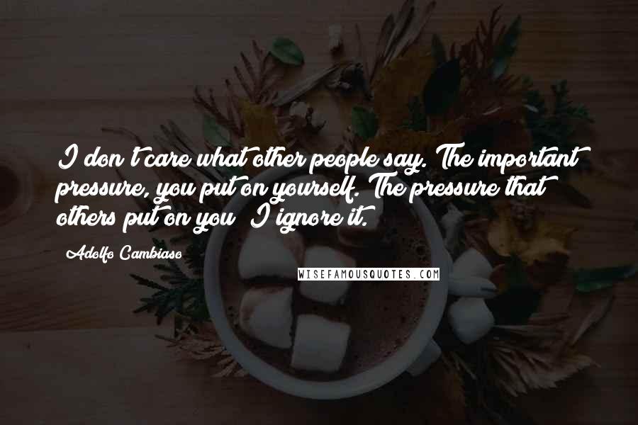 Adolfo Cambiaso Quotes: I don't care what other people say. The important pressure, you put on yourself. The pressure that others put on you? I ignore it.
