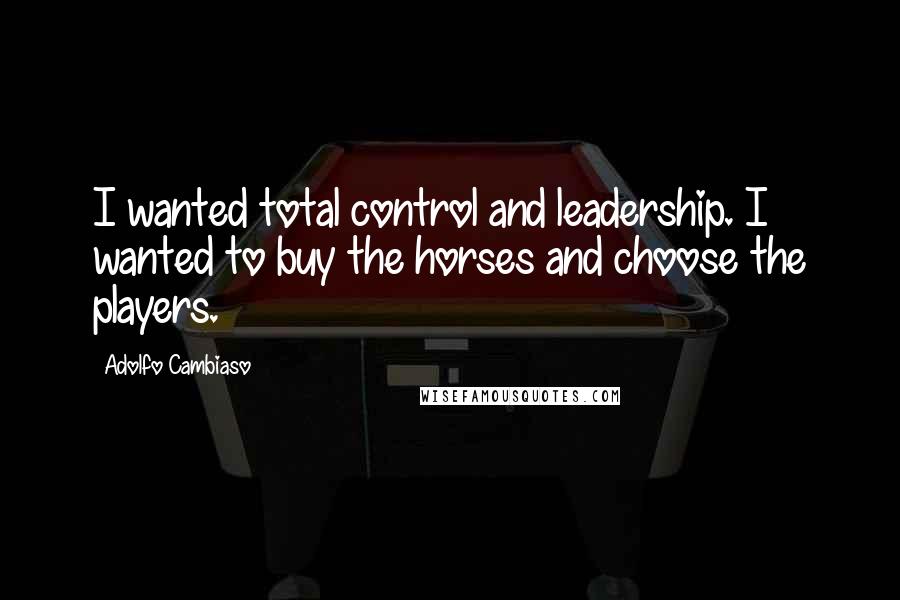 Adolfo Cambiaso Quotes: I wanted total control and leadership. I wanted to buy the horses and choose the players.