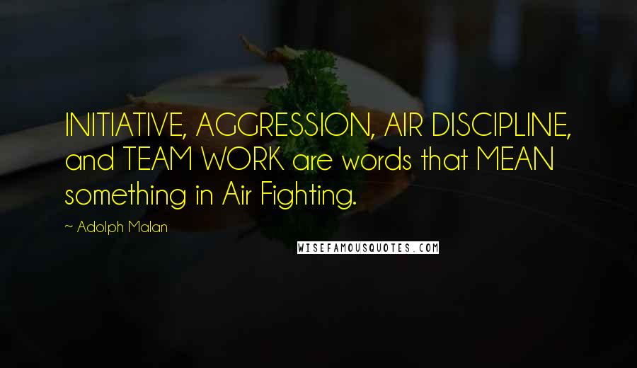 Adolph Malan Quotes: INITIATIVE, AGGRESSION, AIR DISCIPLINE, and TEAM WORK are words that MEAN something in Air Fighting.