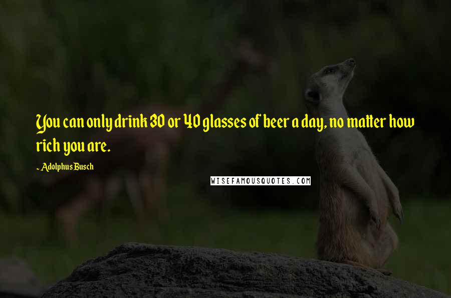 Adolphus Busch Quotes: You can only drink 30 or 40 glasses of beer a day, no matter how rich you are.