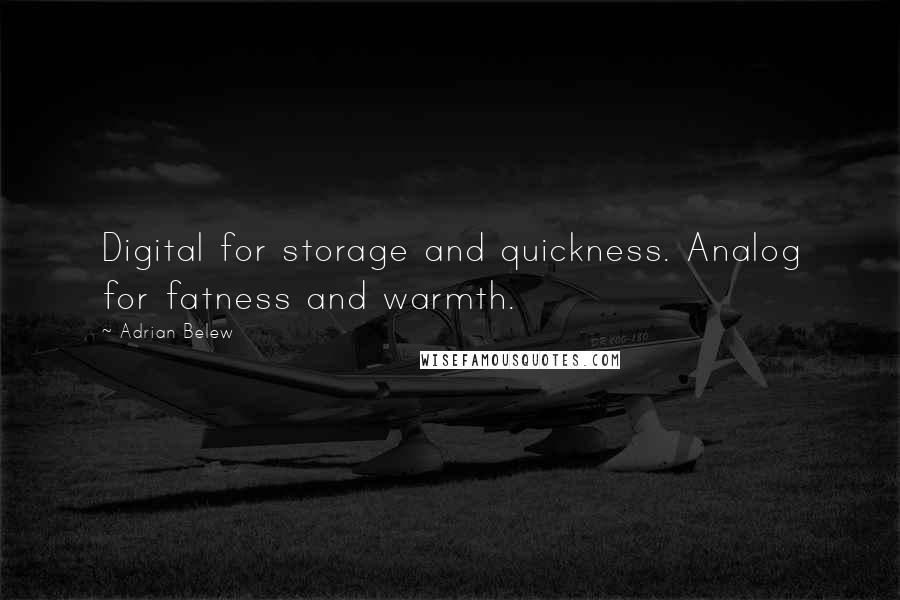 Adrian Belew Quotes: Digital for storage and quickness. Analog for fatness and warmth.