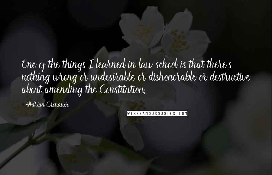 Adrian Cronauer Quotes: One of the things I learned in law school is that there's nothing wrong or undesirable or dishonorable or destructive about amending the Constitution.