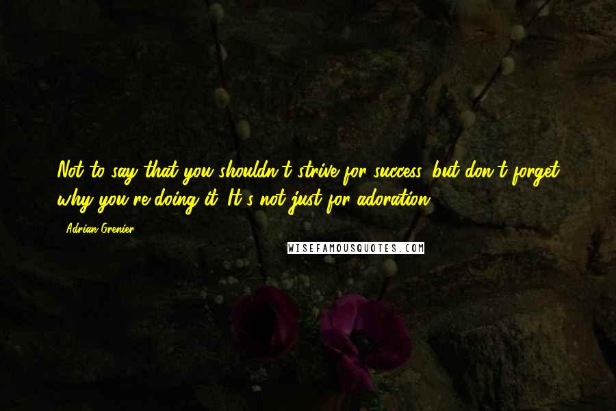 Adrian Grenier Quotes: Not to say that you shouldn't strive for success, but don't forget why you're doing it. It's not just for adoration.