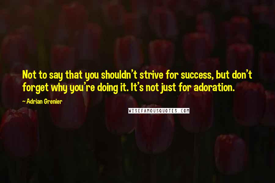 Adrian Grenier Quotes: Not to say that you shouldn't strive for success, but don't forget why you're doing it. It's not just for adoration.