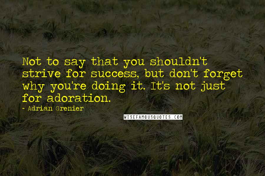 Adrian Grenier Quotes: Not to say that you shouldn't strive for success, but don't forget why you're doing it. It's not just for adoration.