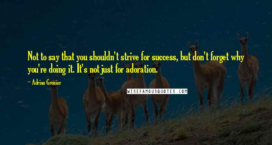 Adrian Grenier Quotes: Not to say that you shouldn't strive for success, but don't forget why you're doing it. It's not just for adoration.