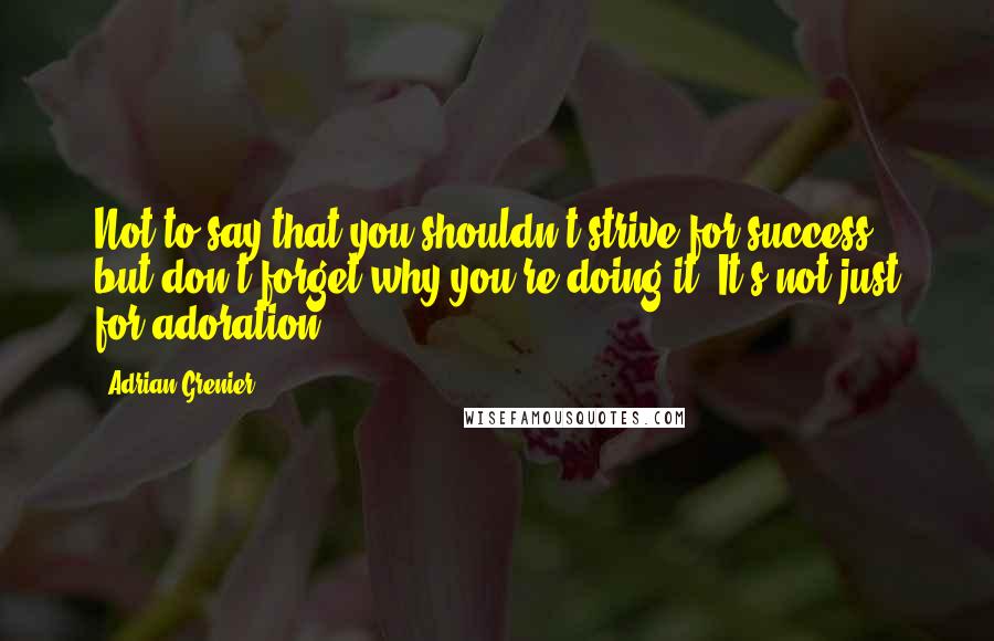 Adrian Grenier Quotes: Not to say that you shouldn't strive for success, but don't forget why you're doing it. It's not just for adoration.