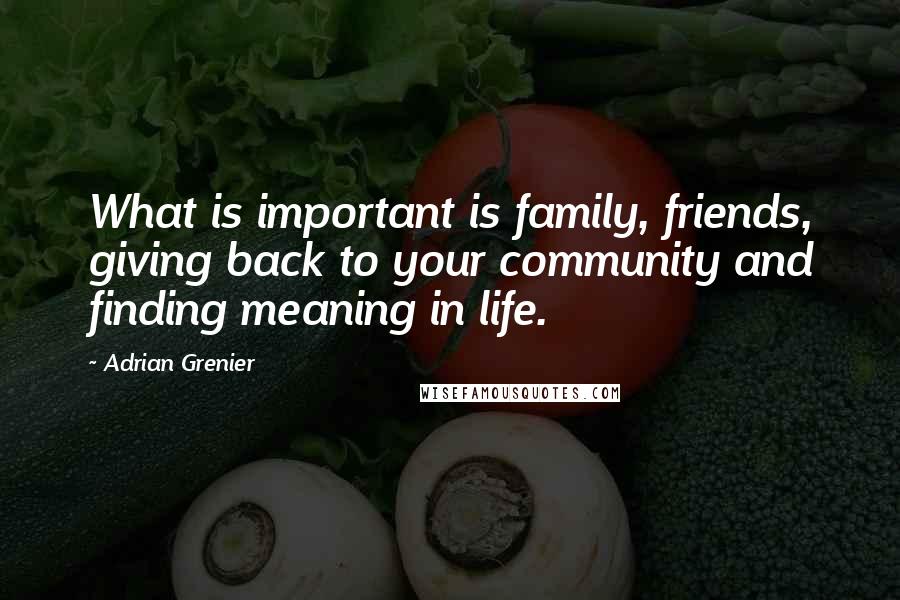 Adrian Grenier Quotes: What is important is family, friends, giving back to your community and finding meaning in life.