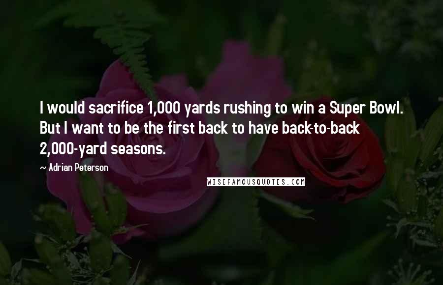 Adrian Peterson Quotes: I would sacrifice 1,000 yards rushing to win a Super Bowl. But I want to be the first back to have back-to-back 2,000-yard seasons.