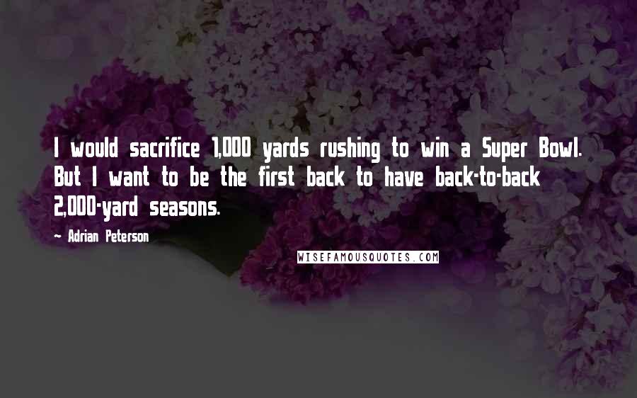 Adrian Peterson Quotes: I would sacrifice 1,000 yards rushing to win a Super Bowl. But I want to be the first back to have back-to-back 2,000-yard seasons.