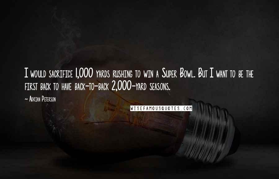 Adrian Peterson Quotes: I would sacrifice 1,000 yards rushing to win a Super Bowl. But I want to be the first back to have back-to-back 2,000-yard seasons.