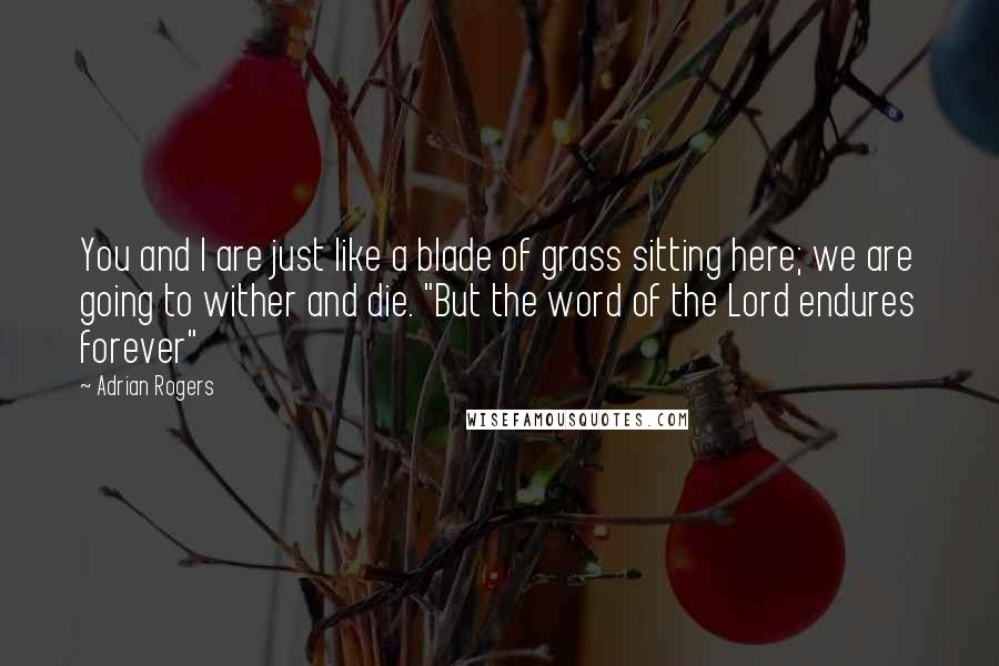 Adrian Rogers Quotes: You and I are just like a blade of grass sitting here; we are going to wither and die. "But the word of the Lord endures forever"