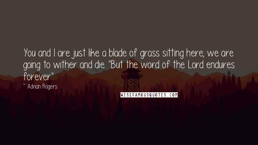 Adrian Rogers Quotes: You and I are just like a blade of grass sitting here; we are going to wither and die. "But the word of the Lord endures forever"