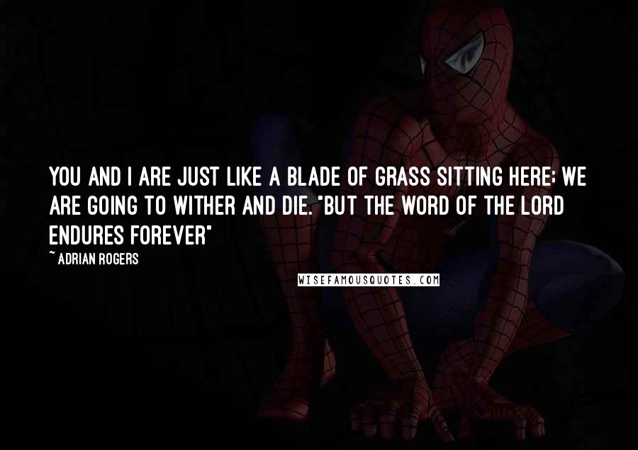 Adrian Rogers Quotes: You and I are just like a blade of grass sitting here; we are going to wither and die. "But the word of the Lord endures forever"