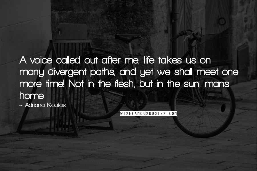 Adriana Koulias Quotes: A voice called out after me, 'life takes us on many divergent paths, and yet we shall meet one more time! Not in the flesh, but in the sun, man's home