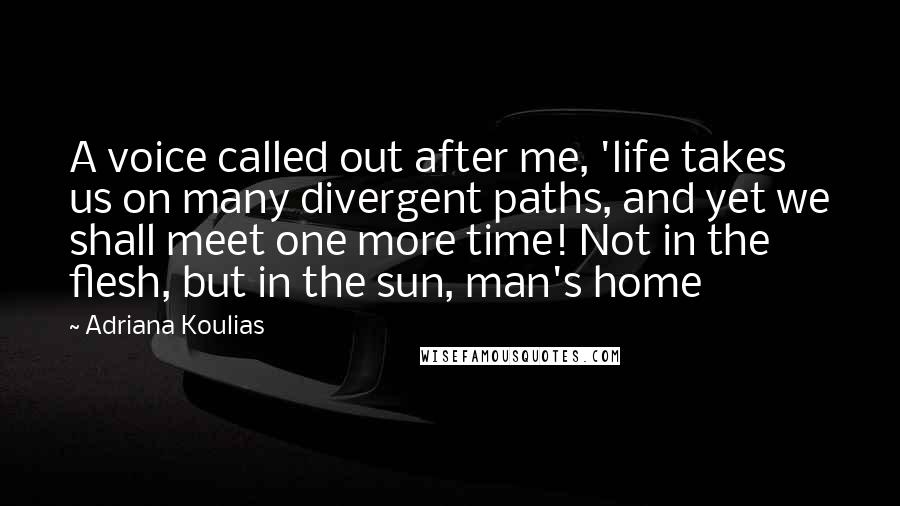 Adriana Koulias Quotes: A voice called out after me, 'life takes us on many divergent paths, and yet we shall meet one more time! Not in the flesh, but in the sun, man's home