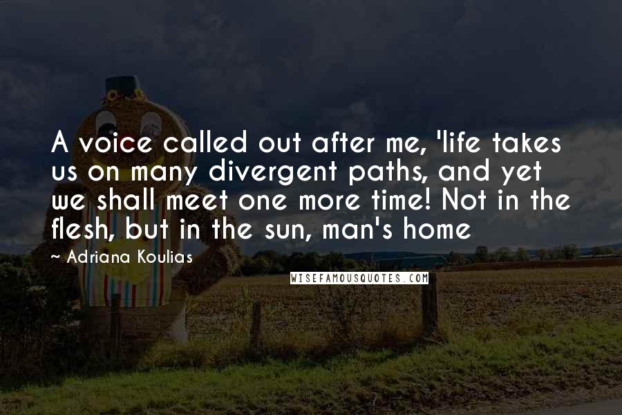 Adriana Koulias Quotes: A voice called out after me, 'life takes us on many divergent paths, and yet we shall meet one more time! Not in the flesh, but in the sun, man's home