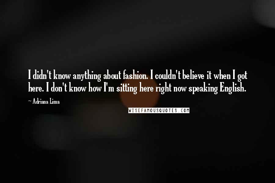 Adriana Lima Quotes: I didn't know anything about fashion. I couldn't believe it when I got here. I don't know how I'm sitting here right now speaking English.