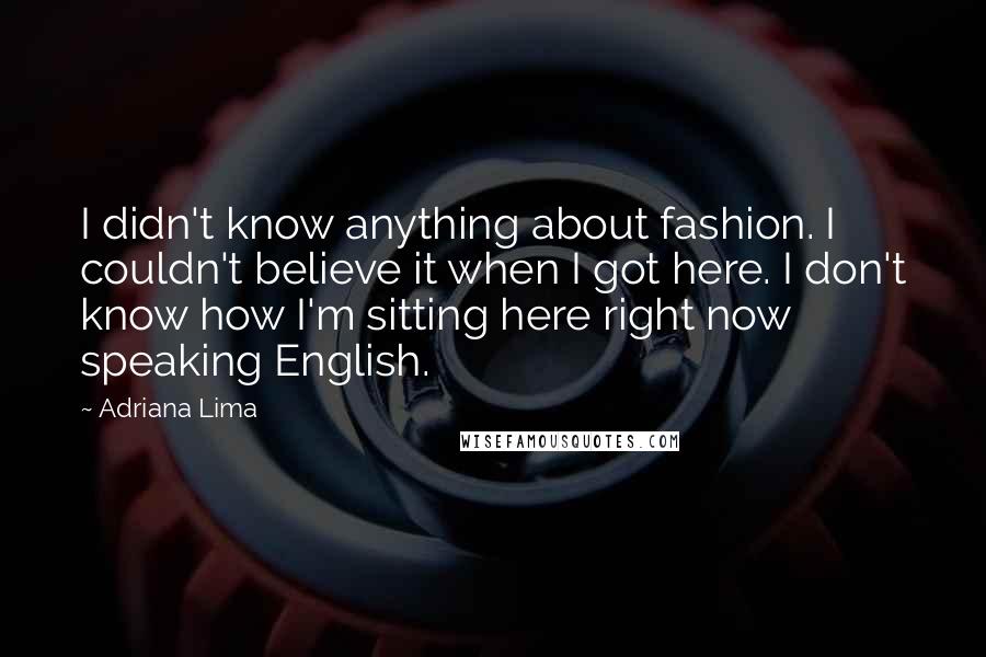 Adriana Lima Quotes: I didn't know anything about fashion. I couldn't believe it when I got here. I don't know how I'm sitting here right now speaking English.