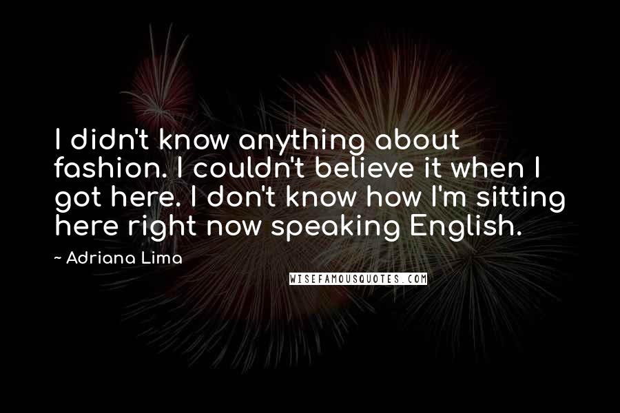 Adriana Lima Quotes: I didn't know anything about fashion. I couldn't believe it when I got here. I don't know how I'm sitting here right now speaking English.