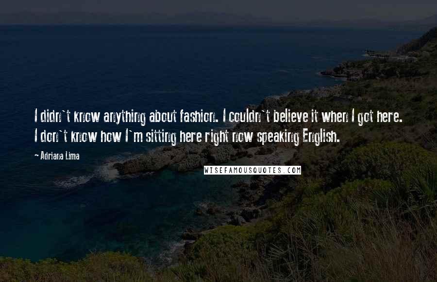 Adriana Lima Quotes: I didn't know anything about fashion. I couldn't believe it when I got here. I don't know how I'm sitting here right now speaking English.