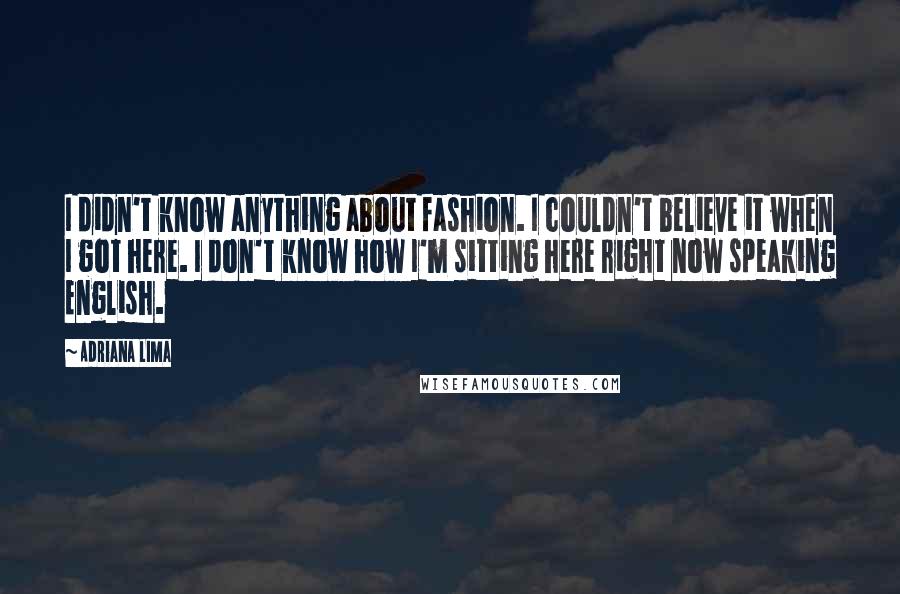 Adriana Lima Quotes: I didn't know anything about fashion. I couldn't believe it when I got here. I don't know how I'm sitting here right now speaking English.