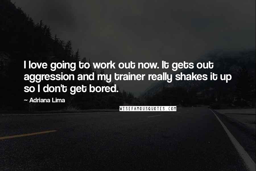 Adriana Lima Quotes: I love going to work out now. It gets out aggression and my trainer really shakes it up so I don't get bored.