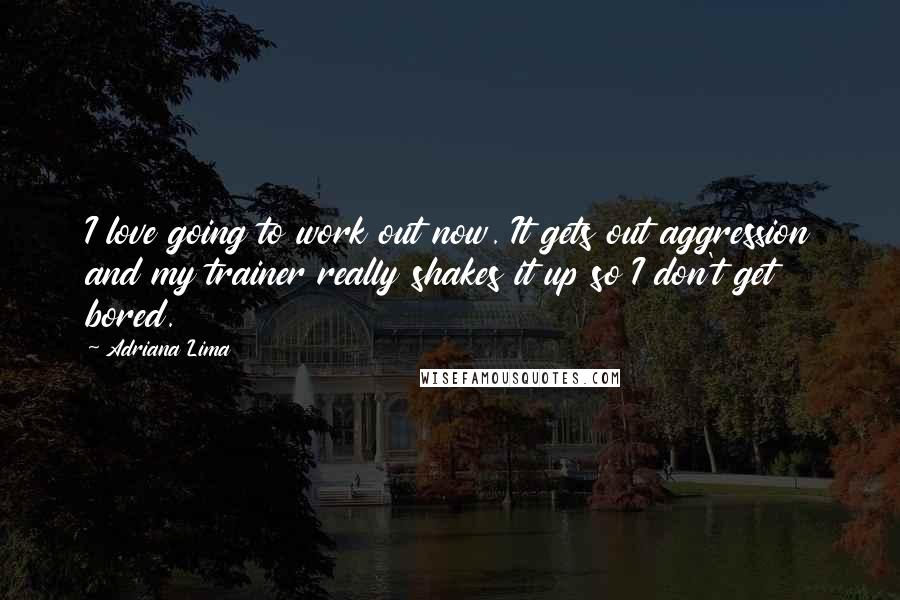 Adriana Lima Quotes: I love going to work out now. It gets out aggression and my trainer really shakes it up so I don't get bored.