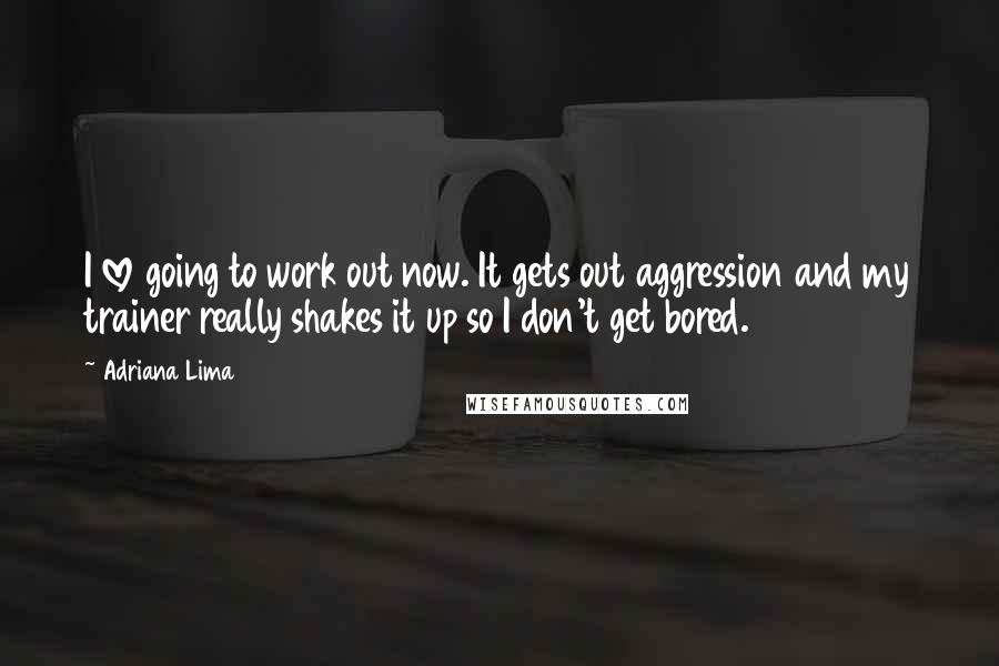 Adriana Lima Quotes: I love going to work out now. It gets out aggression and my trainer really shakes it up so I don't get bored.