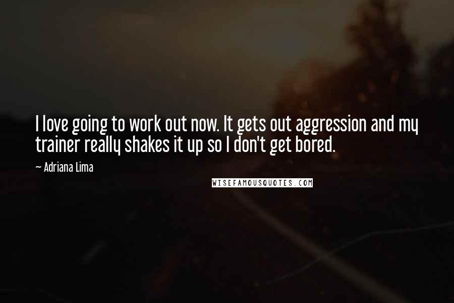 Adriana Lima Quotes: I love going to work out now. It gets out aggression and my trainer really shakes it up so I don't get bored.