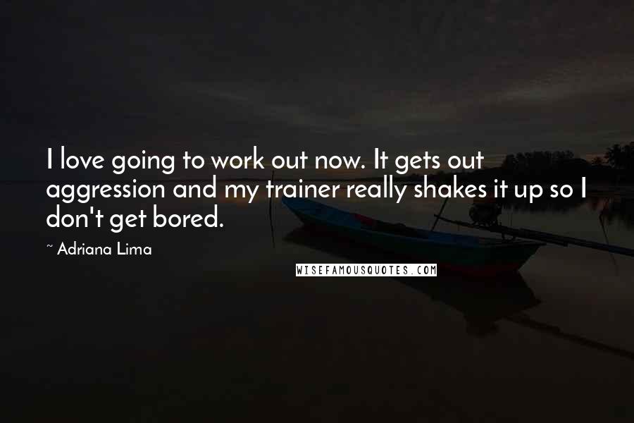 Adriana Lima Quotes: I love going to work out now. It gets out aggression and my trainer really shakes it up so I don't get bored.