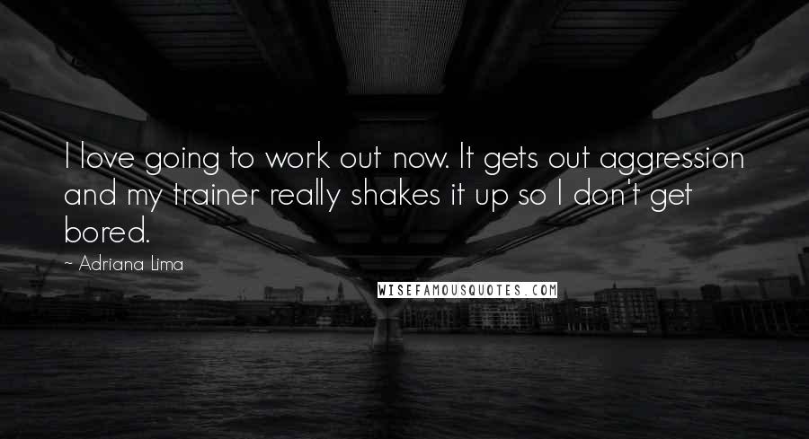 Adriana Lima Quotes: I love going to work out now. It gets out aggression and my trainer really shakes it up so I don't get bored.