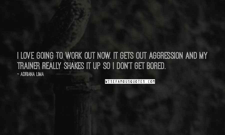Adriana Lima Quotes: I love going to work out now. It gets out aggression and my trainer really shakes it up so I don't get bored.