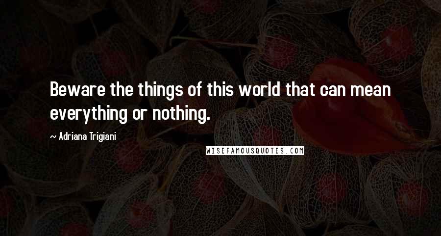 Adriana Trigiani Quotes: Beware the things of this world that can mean everything or nothing.