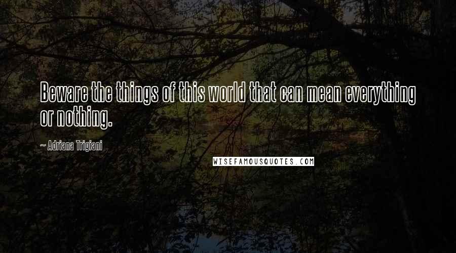 Adriana Trigiani Quotes: Beware the things of this world that can mean everything or nothing.