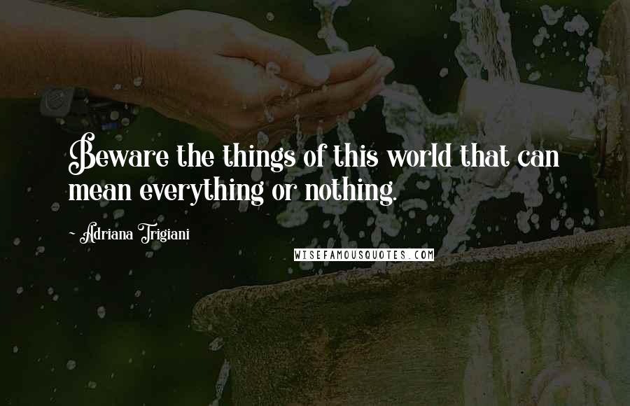 Adriana Trigiani Quotes: Beware the things of this world that can mean everything or nothing.