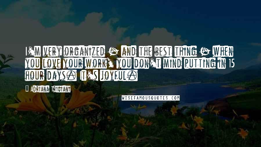 Adriana Trigiani Quotes: I'm very organized - and the best thing - when you love your work, you don't mind putting in 15 hour days. It's joyful.