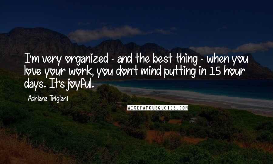 Adriana Trigiani Quotes: I'm very organized - and the best thing - when you love your work, you don't mind putting in 15 hour days. It's joyful.