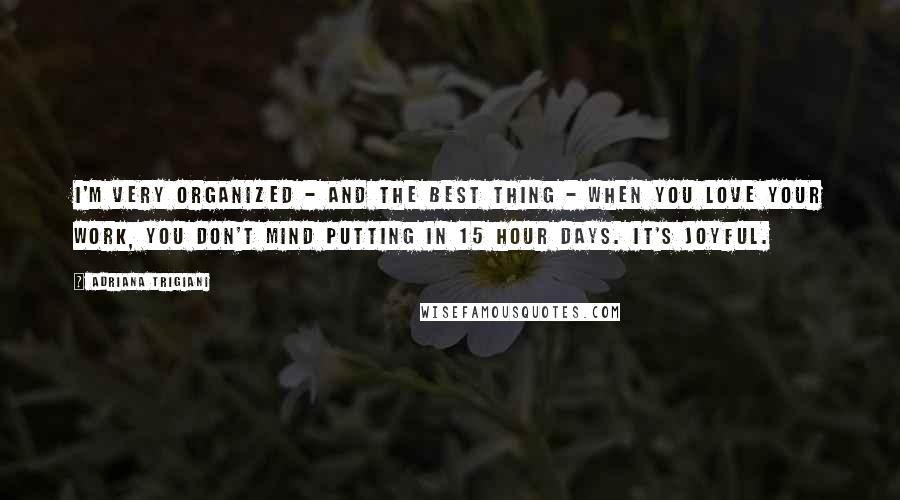 Adriana Trigiani Quotes: I'm very organized - and the best thing - when you love your work, you don't mind putting in 15 hour days. It's joyful.