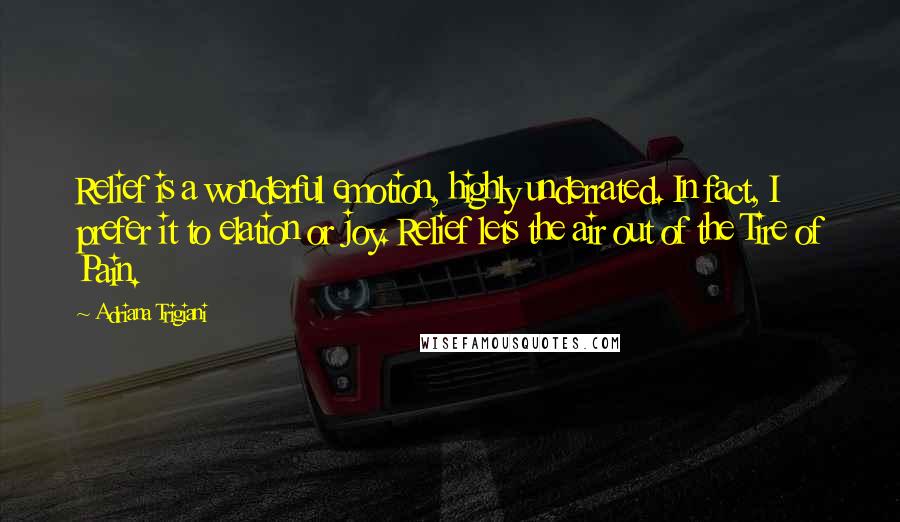 Adriana Trigiani Quotes: Relief is a wonderful emotion, highly underrated. In fact, I prefer it to elation or joy. Relief lets the air out of the Tire of Pain.