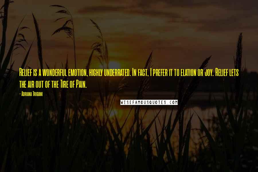 Adriana Trigiani Quotes: Relief is a wonderful emotion, highly underrated. In fact, I prefer it to elation or joy. Relief lets the air out of the Tire of Pain.